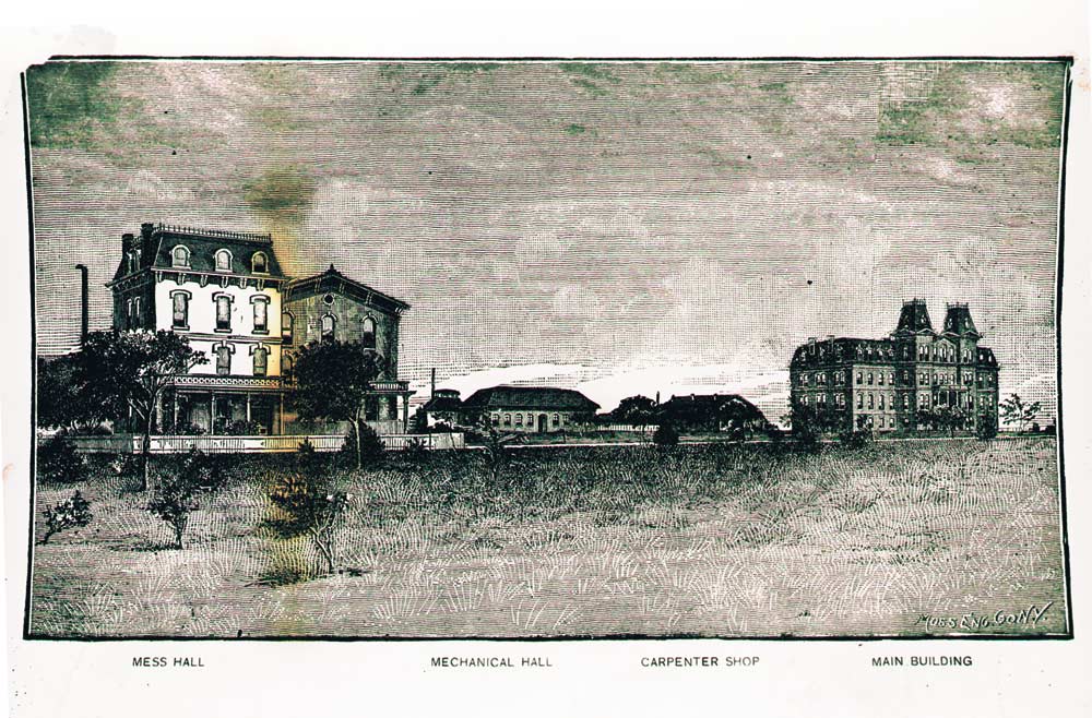 Historical drawing of buildings on Texas A&M campus