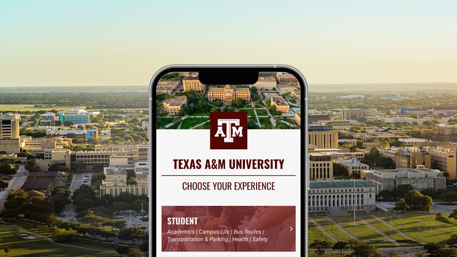 Texas A&M University Choose your experience mobile app