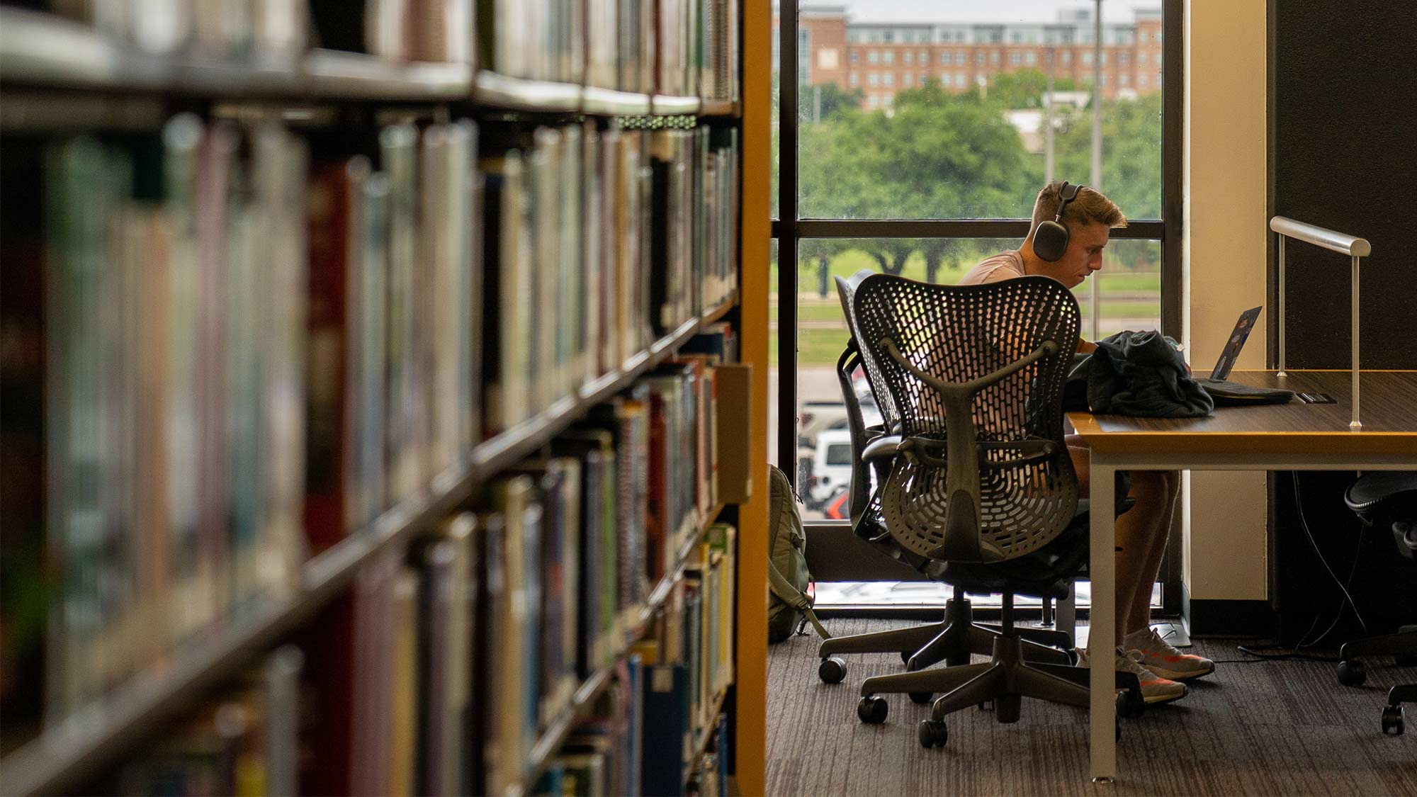Student works quietly in Evans Library