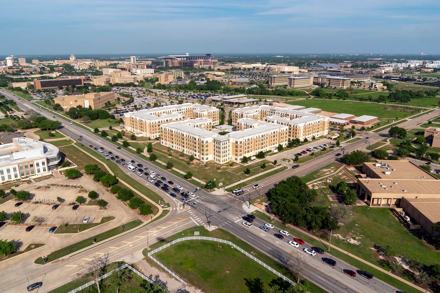 Aerial shot of the White Creek Apartments on campus.