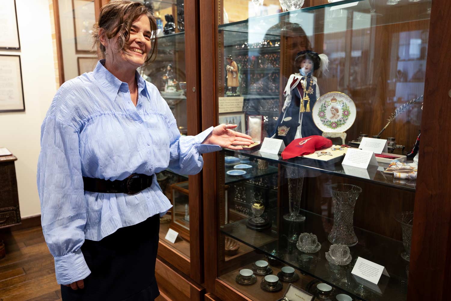 A curator stands in front of new additions to the L.T. Jordan collection, located on the second floor of the MSC