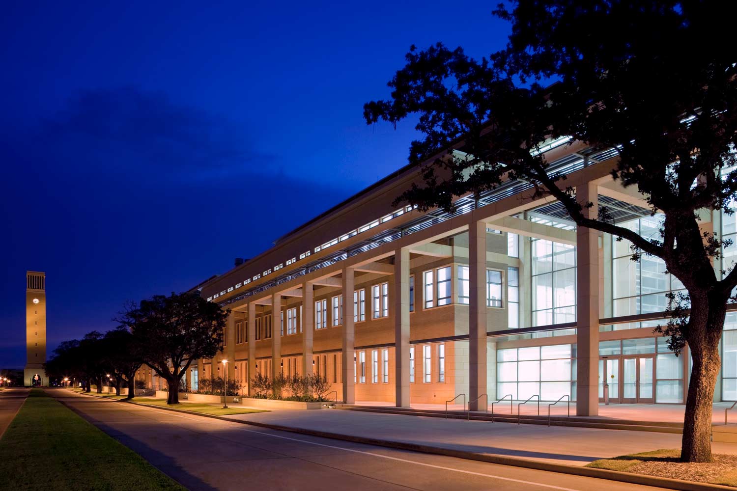 The ILCB building at night - housing the Interdisciplinary and Life Sciences research facilities