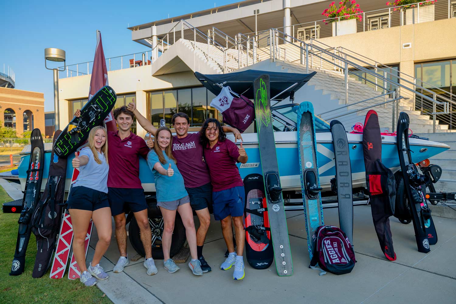 Students load up water skiing gear to participate in an Outdoor Adventures trip