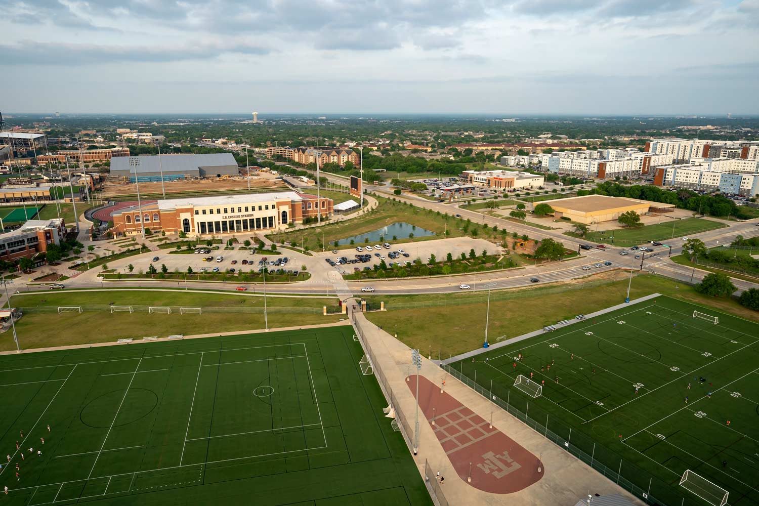 Aerial view of the soccer fields at Penberthy Sports Complex