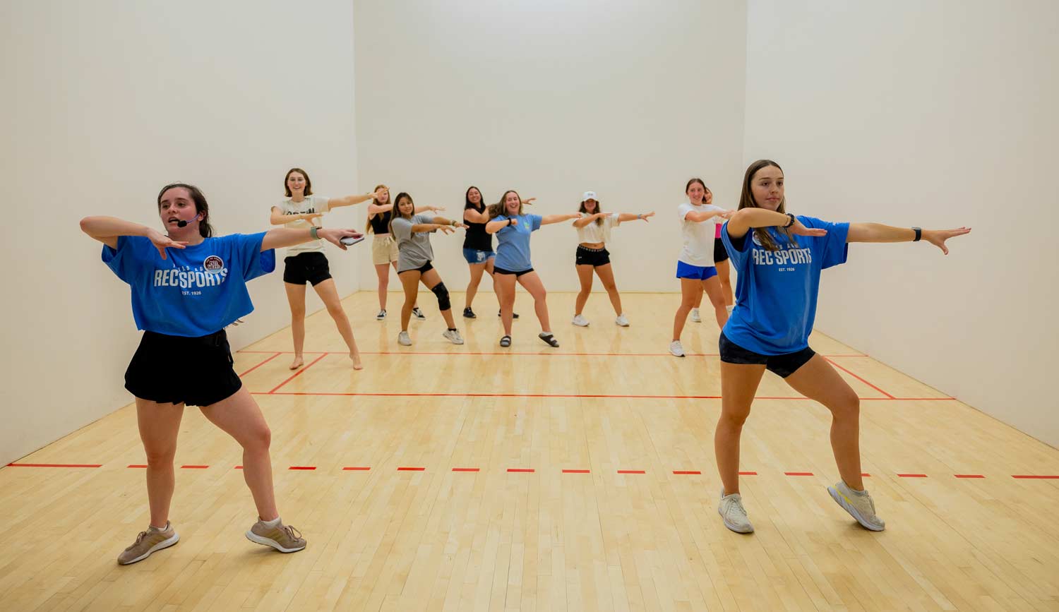 Students engage in a zumba class led by student fitness instructors