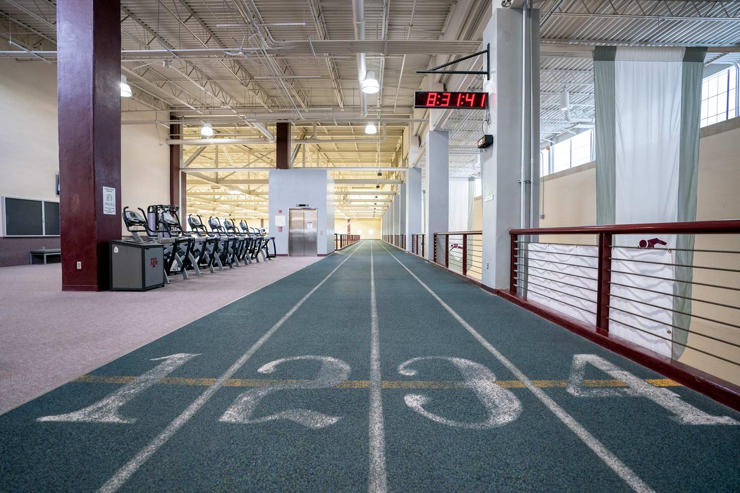 View of the third floor indoor track at the West Campus rec center
