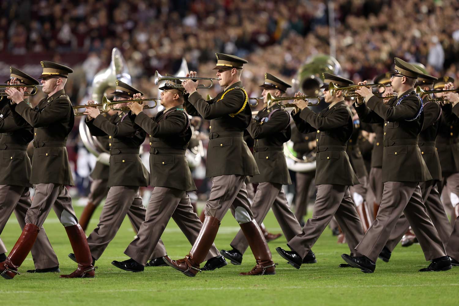 Fightin' Texas Aggie Band performs during half time at Kyle Field
