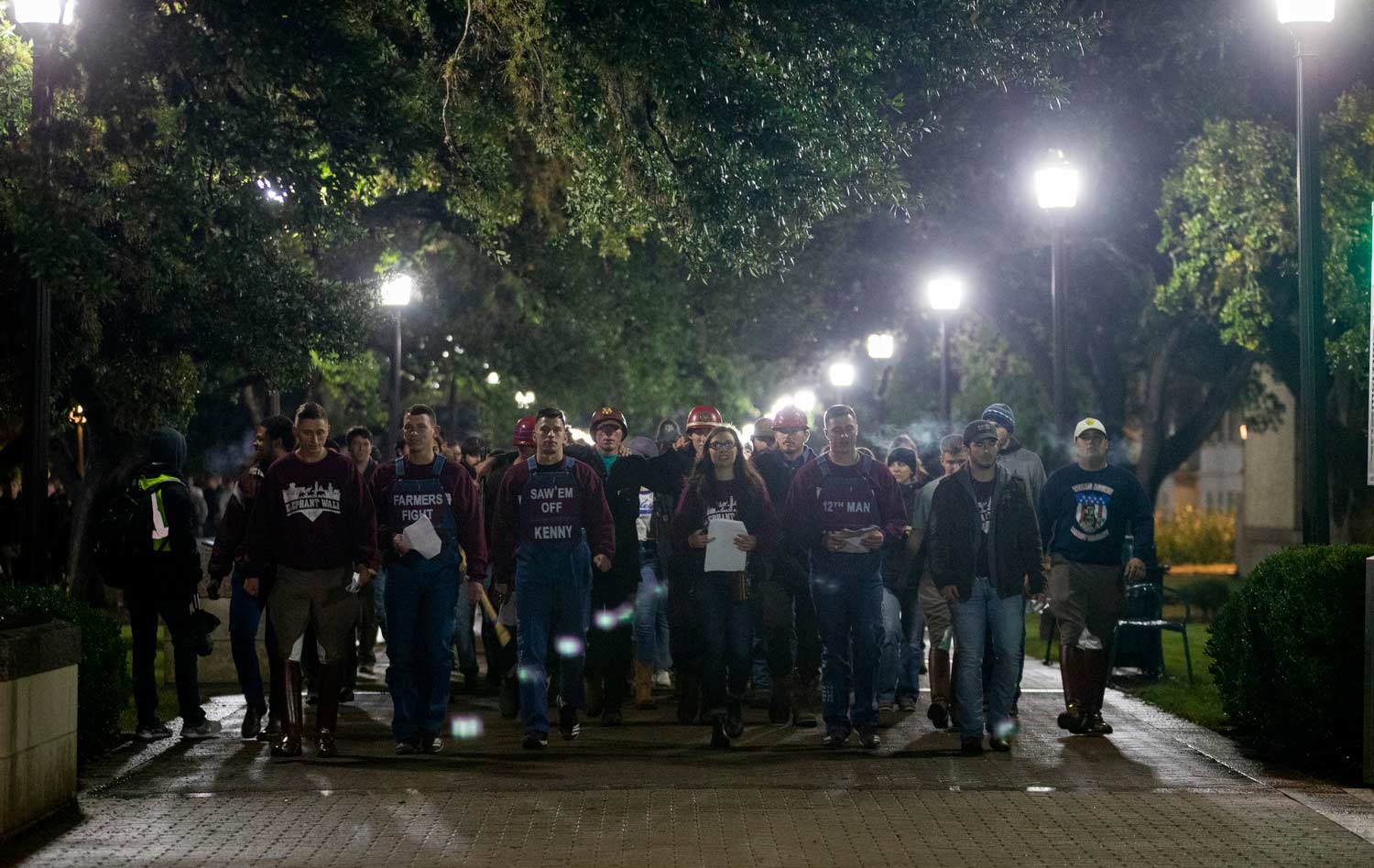Seniors participate in a reflective walk of campus towards the end of their college career