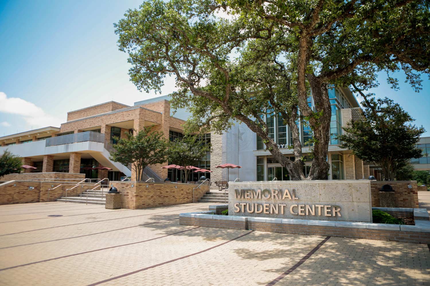 Entrance of the MSC with a sign reading, "Memorial Student Center."