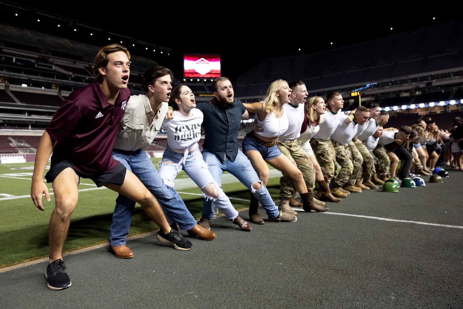 Aggie students saw 'em off during the War Hymn